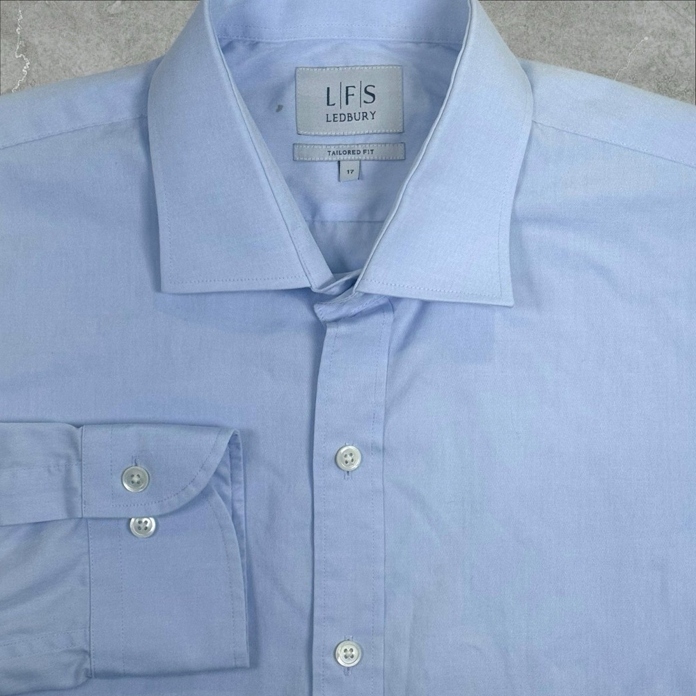 Ledbury Tailored Fit Long Sleeve Oxford Button Up Dress Shirt Mens 17 XL Blue